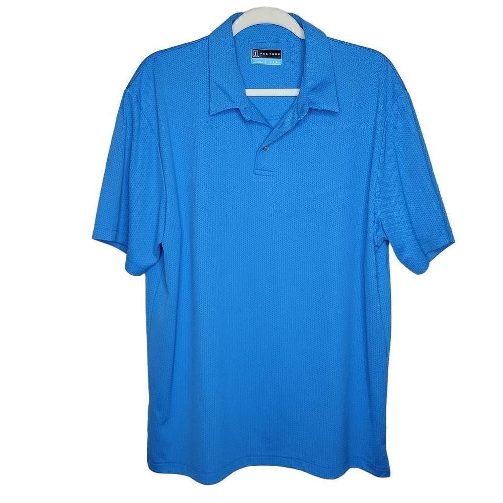 PGA Tour Golf Polo Short Sleeve Shirt Blue Large